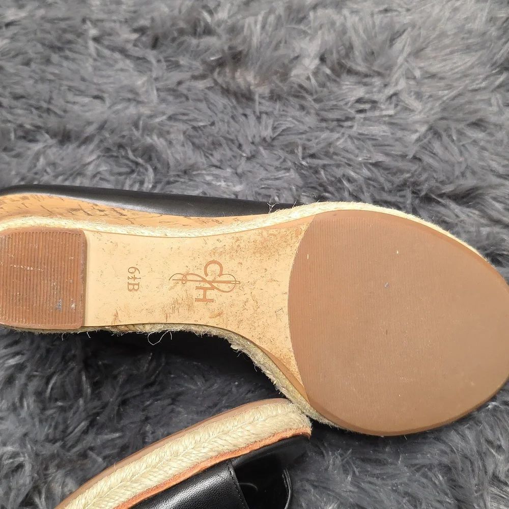 Cole Haan Black Peep-Toe Cork Wedge Espadrille. Size 6.5. EUC - Picture 4 of 8